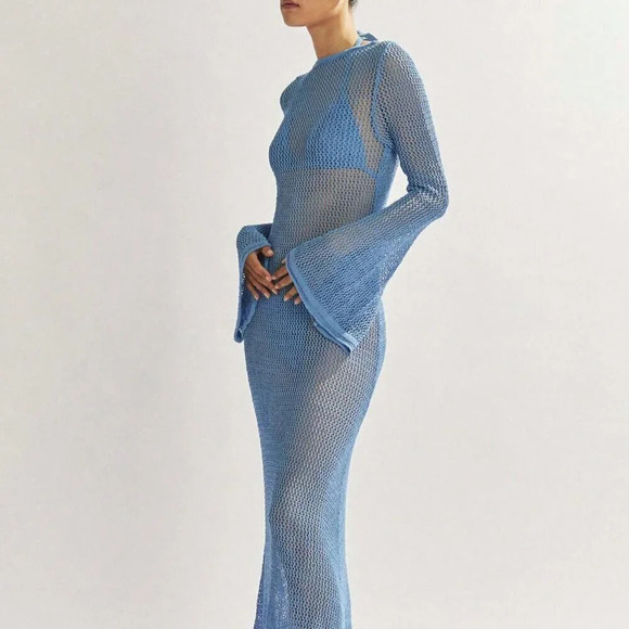 Blue Summer Women's Solid Color & Sexy Backless Beach Cover-Up - Picture 4 of 4